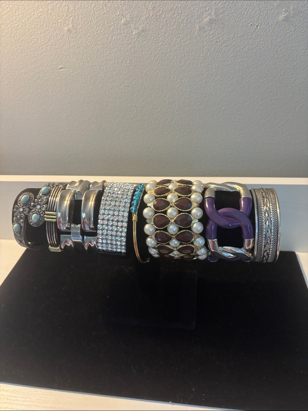 Assorted Women's Fashion Bracelet Set - Silver, Turquoise, Purple, Pearl Accents
